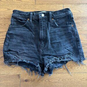 Abercrombie & Fitch Ultra High Rise Mom Shorts | Black Distressed Denim Size 27